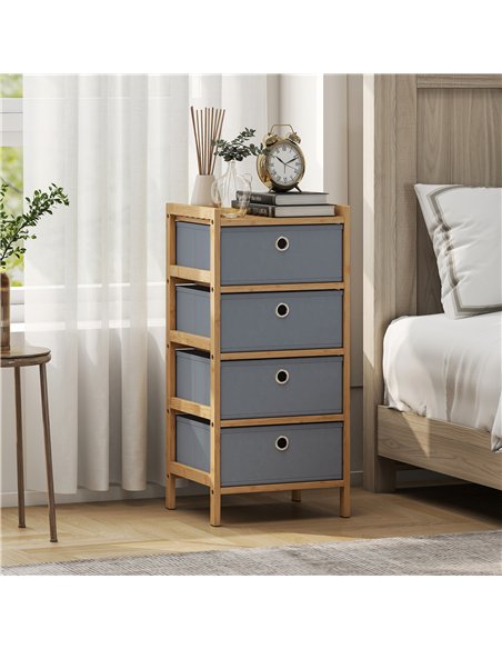 HOMCOM Chest of Drawers, 4 Fabric Drawers Narrow Dresser with Bamboo Frame, Light Grey - pic 183381 | FastDaddyshop