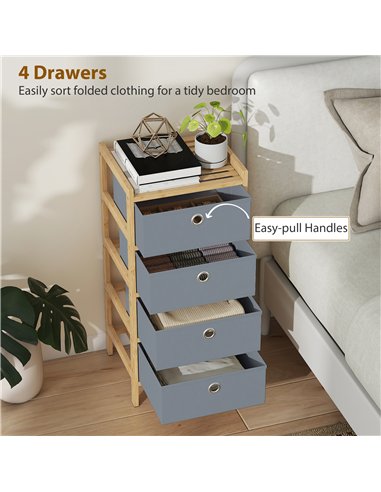 HOMCOM Chest of Drawers, 4 Fabric Drawers Narrow Dresser with Bamboo Frame, Light Grey