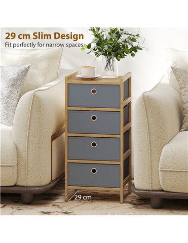 HOMCOM Chest of Drawers, 4 Fabric Drawers Narrow Dresser with Bamboo Frame, Light Grey