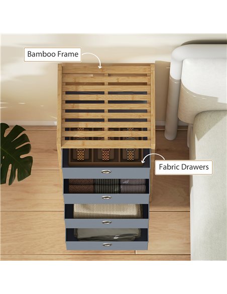 HOMCOM Chest of Drawers, 4 Fabric Drawers Narrow Dresser with Bamboo Frame, Light Grey - pic 183386 | FastDaddyshop