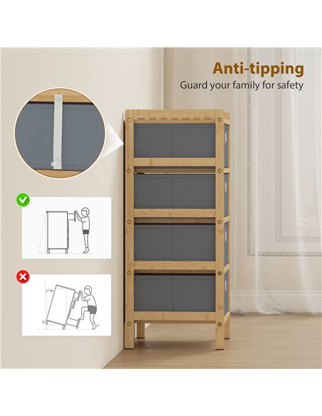 HOMCOM Chest of Drawers, 4 Fabric Drawers Narrow Dresser with Bamboo Frame, Light Grey - pic 183387 | FastDaddyshop