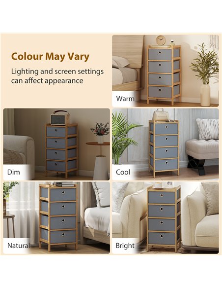 HOMCOM Chest of Drawers, 4 Fabric Drawers Narrow Dresser with Bamboo Frame, Light Grey - pic 183388 | FastDaddyshop