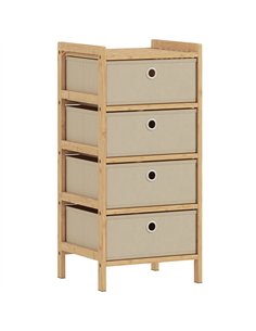 HOMCOM Chest of Drawers, 4 Fabric Drawers Narrow Dresser with Bamboo Frame, Cream White