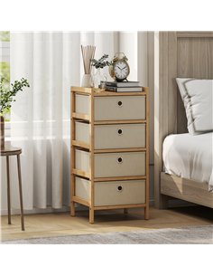 HOMCOM Chest of Drawers, 4 Fabric Drawers Narrow Dresser with Bamboo Frame, Cream White 2