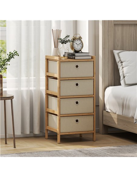 HOMCOM Chest of Drawers, 4 Fabric Drawers Narrow Dresser with Bamboo Frame, Cream White - pic 183390 | FastDaddyshop