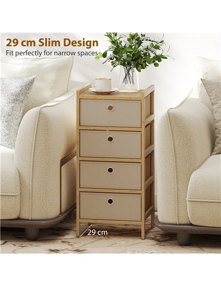 HOMCOM Chest of Drawers, 4 Fabric Drawers Narrow Dresser with Bamboo Frame, Cream White - pic 183394 | FastDaddyshop