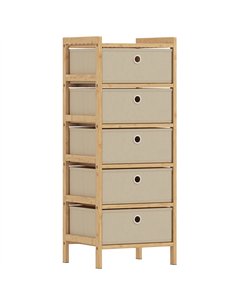 HOMCOM Chest of Drawers, 5 Fabric Drawers Narrow Dresser with Bamboo Frame, Cream White