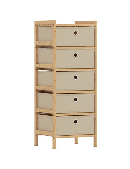 HOMCOM Chest of Drawers, 5 Fabric Drawers Narrow Dresser with Bamboo Frame, Cream White - pic 183398 | FastDaddyshop