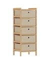 HOMCOM Chest of Drawers, 5 Fabric Drawers Narrow Dresser with Bamboo Frame, Cream White