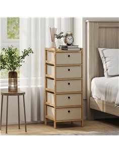 HOMCOM Chest of Drawers, 5 Fabric Drawers Narrow Dresser with Bamboo Frame, Cream White 2