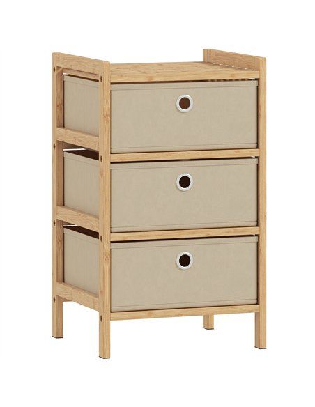 HOMCOM Chest of Drawers, 3 Fabric Drawers Narrow Dresser with Bamboo Frame, Cream White - pic 183407 | FastDaddyshop