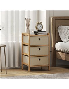 HOMCOM Chest of Drawers, 3 Fabric Drawers Narrow Dresser with Bamboo Frame, Cream White 2