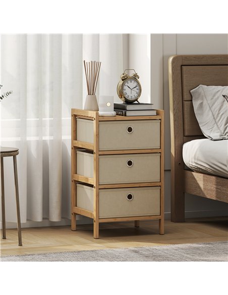 HOMCOM Chest of Drawers, 3 Fabric Drawers Narrow Dresser with Bamboo Frame, Cream White - pic 183408 | FastDaddyshop