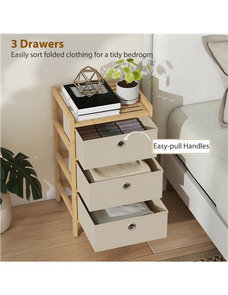 HOMCOM Chest of Drawers, 3 Fabric Drawers Narrow Dresser with Bamboo Frame, Cream White - pic 183410 | FastDaddyshop