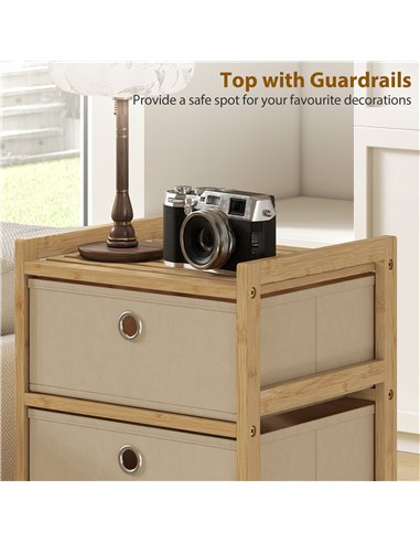 HOMCOM Chest of Drawers, 3 Fabric Drawers Narrow Dresser with Bamboo Frame, Cream White