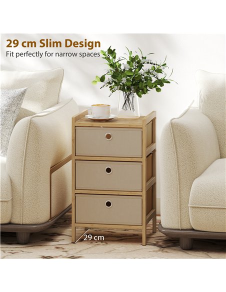 HOMCOM Chest of Drawers, 3 Fabric Drawers Narrow Dresser with Bamboo Frame, Cream White - pic 183412 | FastDaddyshop
