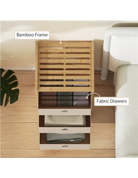 HOMCOM Chest of Drawers, 3 Fabric Drawers Narrow Dresser with Bamboo Frame, Cream White - pic 183413 | FastDaddyshop
