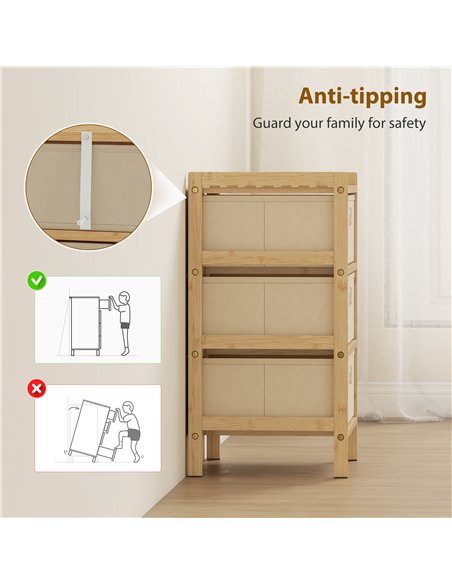 HOMCOM Chest of Drawers, 3 Fabric Drawers Narrow Dresser with Bamboo Frame, Cream White - pic 183414 | FastDaddyshop