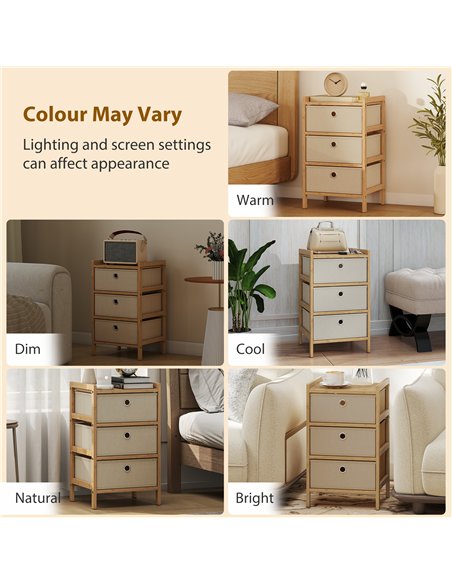 HOMCOM Chest of Drawers, 3 Fabric Drawers Narrow Dresser with Bamboo Frame, Cream White - pic 183415 | FastDaddyshop