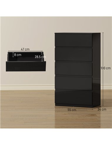 HOMCOM Chest of Drawers, 5-Drawer Storage Cabinets, Modern Dresser, Storage Drawer Unit for Bedroom