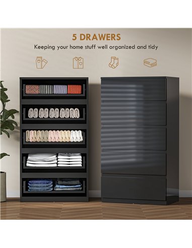 HOMCOM Chest of Drawers, 5-Drawer Storage Cabinets, Modern Dresser, Storage Drawer Unit for Bedroom