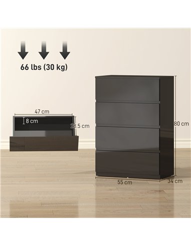 HOMCOM Chest of Drawers, 4-Drawer Storage Cabinets, Modern Dresser, Storage Drawer Unit for Bedroom