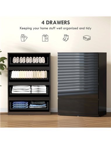 HOMCOM Chest of Drawers, 4-Drawer Storage Cabinets, Modern Dresser, Storage Drawer Unit for Bedroom