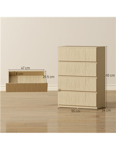 HOMCOM Chest of Drawers, 4-Drawer Storage Cabinets, Modern Dresser, Storage Drawer Unit for Bedroom