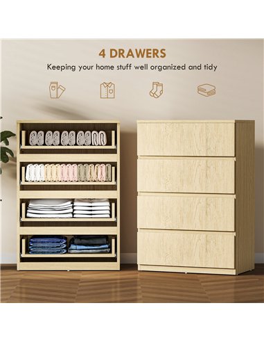 HOMCOM Chest of Drawers, 4-Drawer Storage Cabinets, Modern Dresser, Storage Drawer Unit for Bedroom