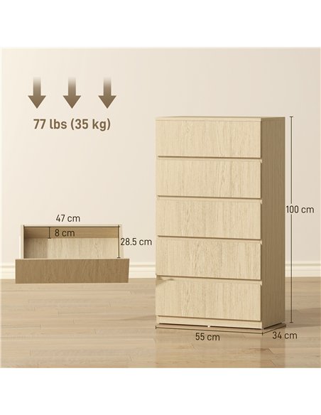 HOMCOM Chest of Drawers, 5-Drawer Storage Cabinets, Modern Dresser, Storage Drawer Unit for Bedroom - pic 183445 | FastDaddyshop