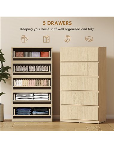 HOMCOM Chest of Drawers, 5-Drawer Storage Cabinets, Modern Dresser, Storage Drawer Unit for Bedroom