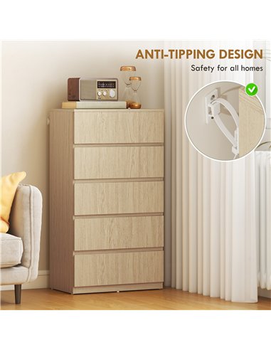HOMCOM Chest of Drawers, 5-Drawer Storage Cabinets, Modern Dresser, Storage Drawer Unit for Bedroom