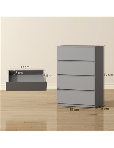 HOMCOM Chest of Drawers, 4-Drawer Storage Cabinets, Modern Dresser, Storage Drawer Unit for Bedroom