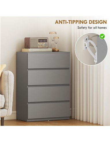 HOMCOM Chest of Drawers, 4-Drawer Storage Cabinets, Modern Dresser, Storage Drawer Unit for Bedroom