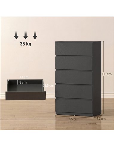 HOMCOM Chest of Drawers, 5-Drawer Storage Cabinets, Modern Dresser, Storage Drawer Unit for Bedroom