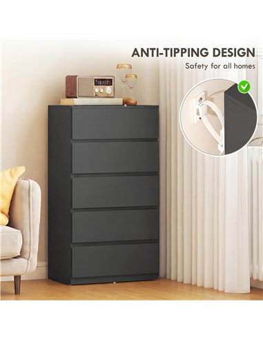 HOMCOM Chest of Drawers, 5-Drawer Storage Cabinets, Modern Dresser, Storage Drawer Unit for Bedroom