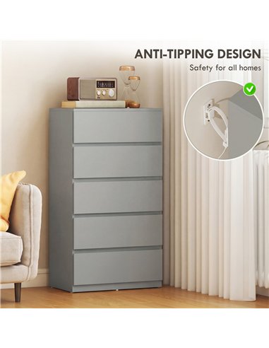 HOMCOM Chest of Drawers, 5-Drawer Storage Cabinets, Modern Dresser, Storage Drawer Unit for Bedroom