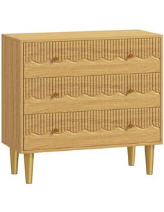 HOMCOM Dresser for Bedroom 3 Drawer Chest of Drawers with Steel Frame for Living Room in Oak