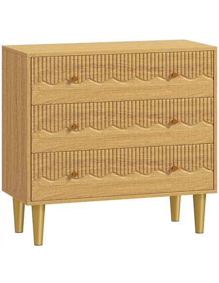 HOMCOM Dresser for Bedroom 3 Drawer Chest of Drawers with Steel Frame for Living Room in Oak - pic 183479 | FastDaddyshop