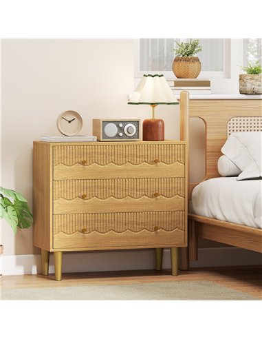 HOMCOM Dresser for Bedroom 3 Drawer Chest of Drawers with Steel Frame for Living Room in Oak