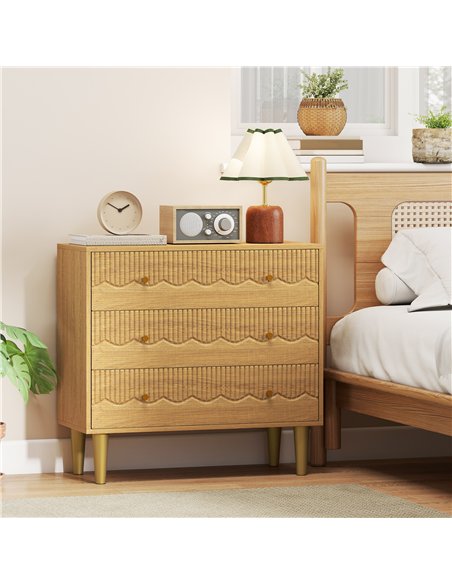 HOMCOM Dresser for Bedroom 3 Drawer Chest of Drawers with Steel Frame for Living Room in Oak - pic 183480 | FastDaddyshop