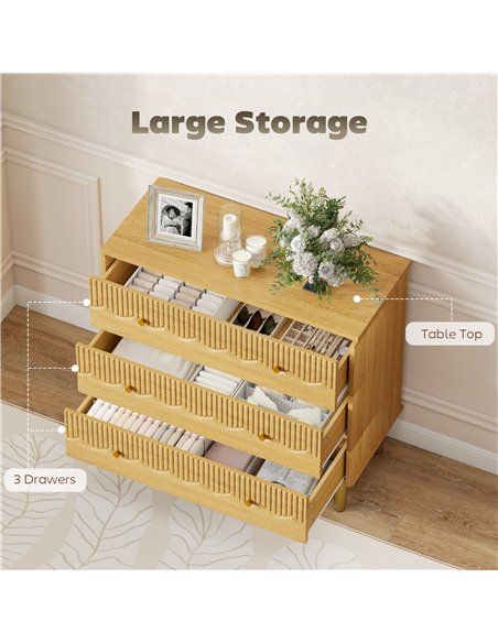 HOMCOM Dresser for Bedroom 3 Drawer Chest of Drawers with Steel Frame for Living Room in Oak - pic 183483 | FastDaddyshop