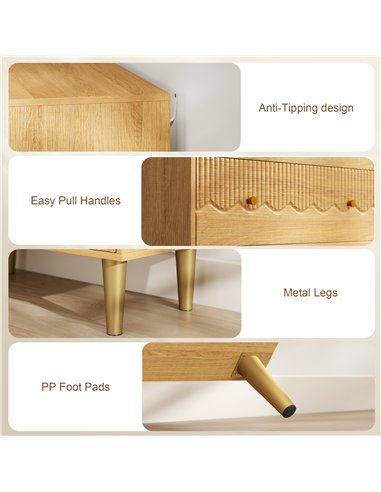 HOMCOM Dresser for Bedroom 3 Drawer Chest of Drawers with Steel Frame for Living Room in Oak