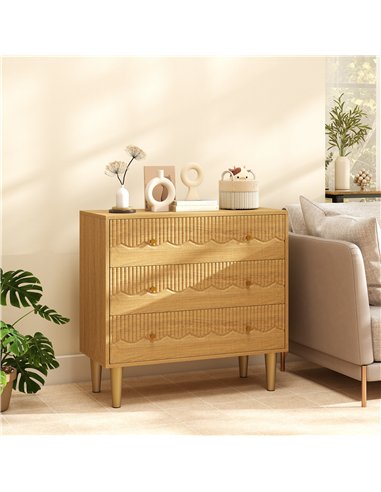 HOMCOM Dresser for Bedroom 3 Drawer Chest of Drawers with Steel Frame for Living Room in Oak