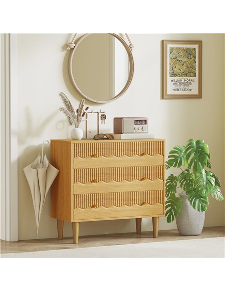 HOMCOM Dresser for Bedroom 3 Drawer Chest of Drawers with Steel Frame for Living Room in Oak - pic 183487 | FastDaddyshop