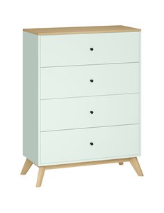 HOMCOM 4 Drawer Storage Cabinet, Chest of Drawers for Bedroom Living Room, Light Green and Oak