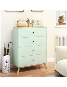 HOMCOM 4 Drawer Storage Cabinet, Chest of Drawers for Bedroom Living Room, Light Green and Oak 2