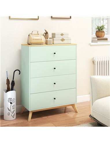 HOMCOM 4 Drawer Storage Cabinet, Chest of Drawers for Bedroom Living Room, Light Green and Oak