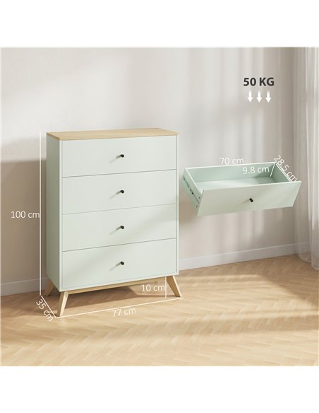 HOMCOM 4 Drawer Storage Cabinet, Chest of Drawers for Bedroom Living Room, Light Green and Oak - pic 183490 | FastDaddyshop