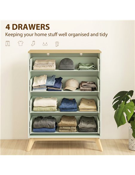 HOMCOM 4 Drawer Storage Cabinet, Chest of Drawers for Bedroom Living Room, Light Green and Oak - pic 183491 | FastDaddyshop